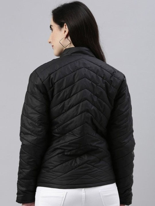 Stylish Black Nylon Wind-Resistant Jacket for Women
