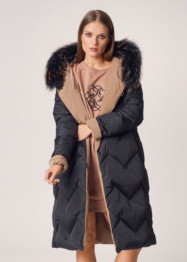 Women’s Luxury Long Winter Coat with Faux Fur Hood