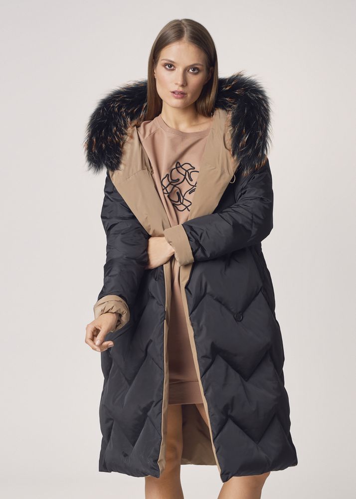 Women’s Luxury Long Winter Coat with Faux Fur Hood