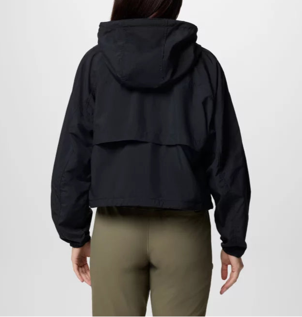 Back design of cropped hooded windbreaker for women