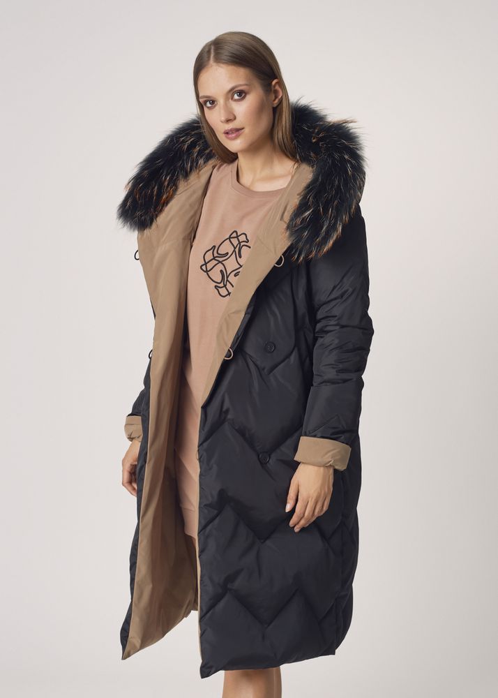 Women’s Luxury Long Winter Coat with Faux Fur Hood