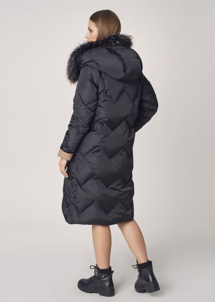 Women’s Luxury Long Winter Coat with Faux Fur Hood