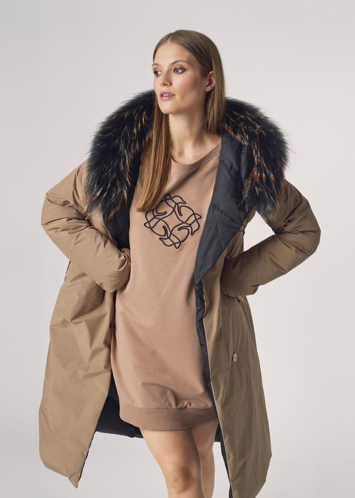 Women’s Luxury Long Winter Coat with Faux Fur Hood