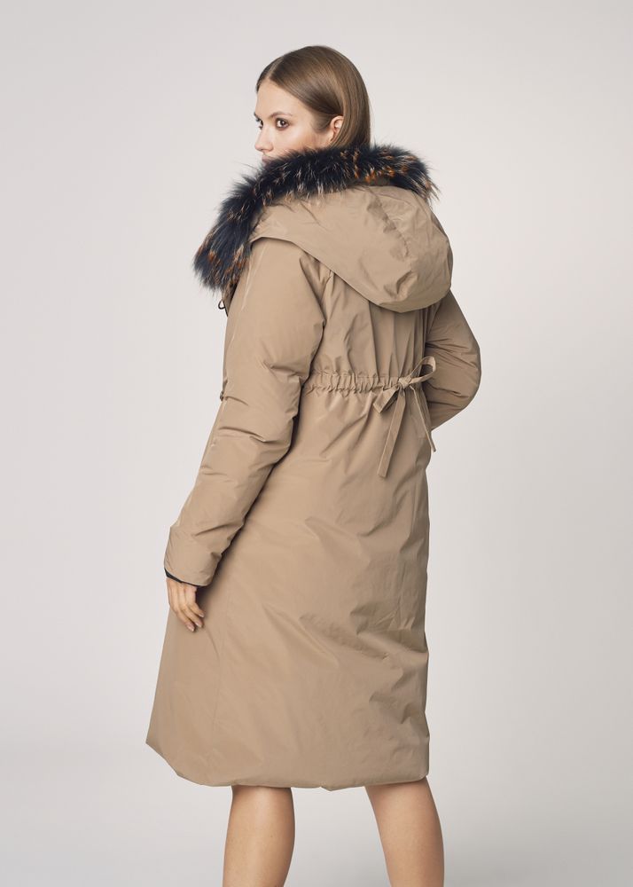 Women’s Luxury Long Winter Coat with Faux Fur Hood