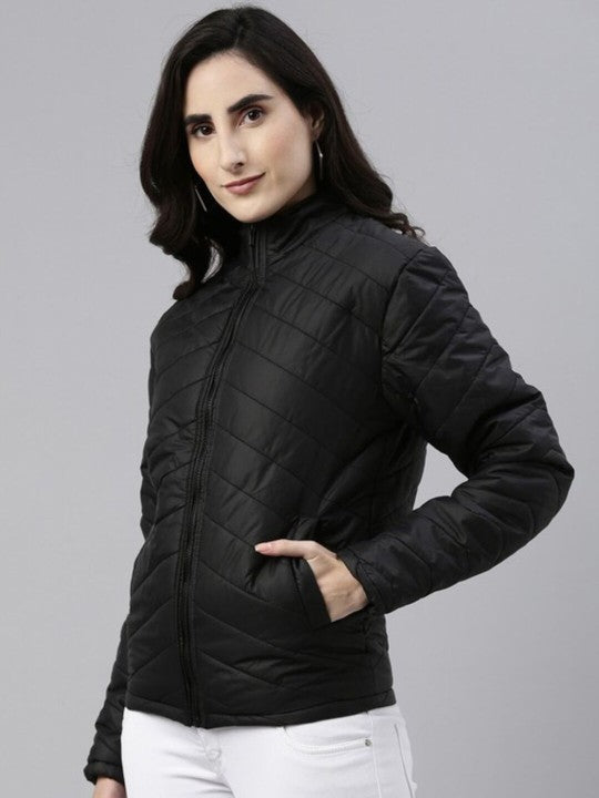 Stylish Black Nylon Wind-Resistant Jacket for Women