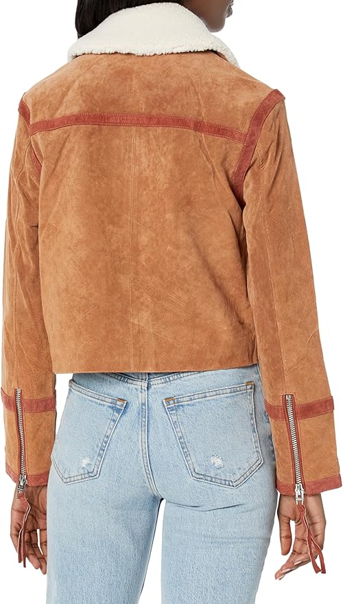 elegant suede leather jacket with Sherpa collar