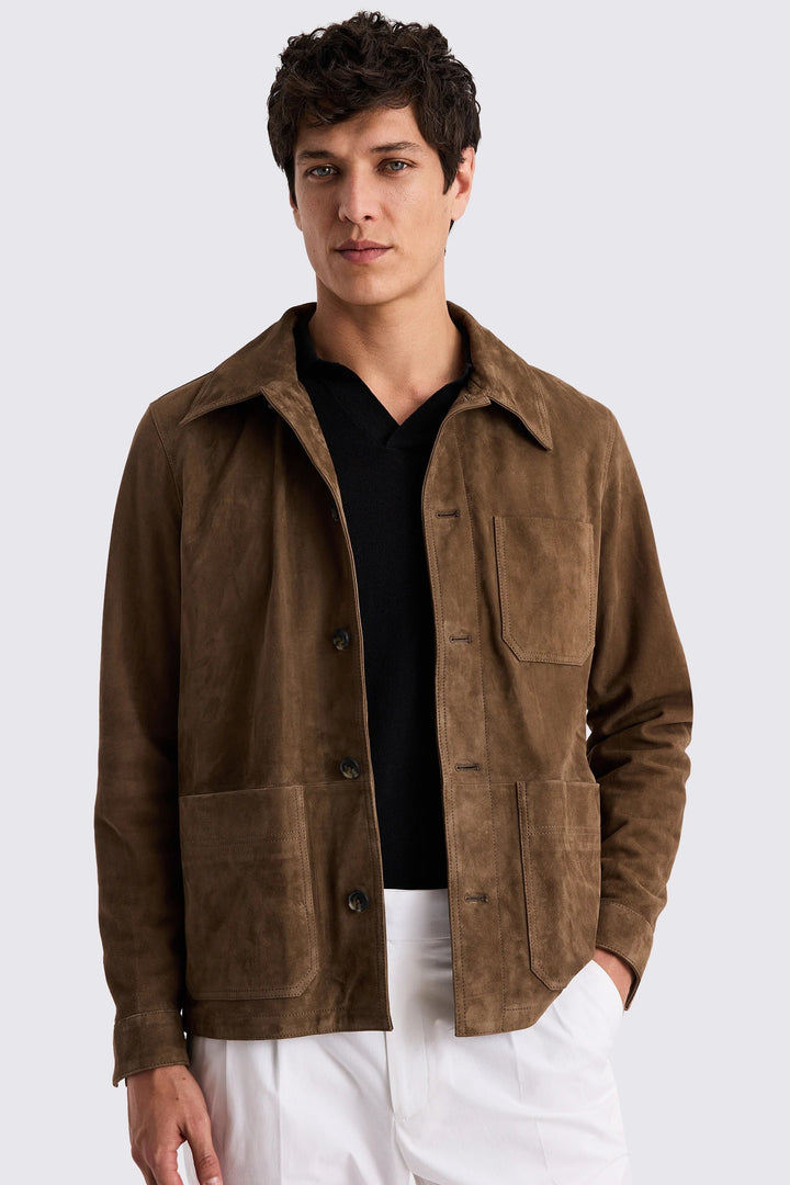 Men’s Taupe Suede Overshirt Front View