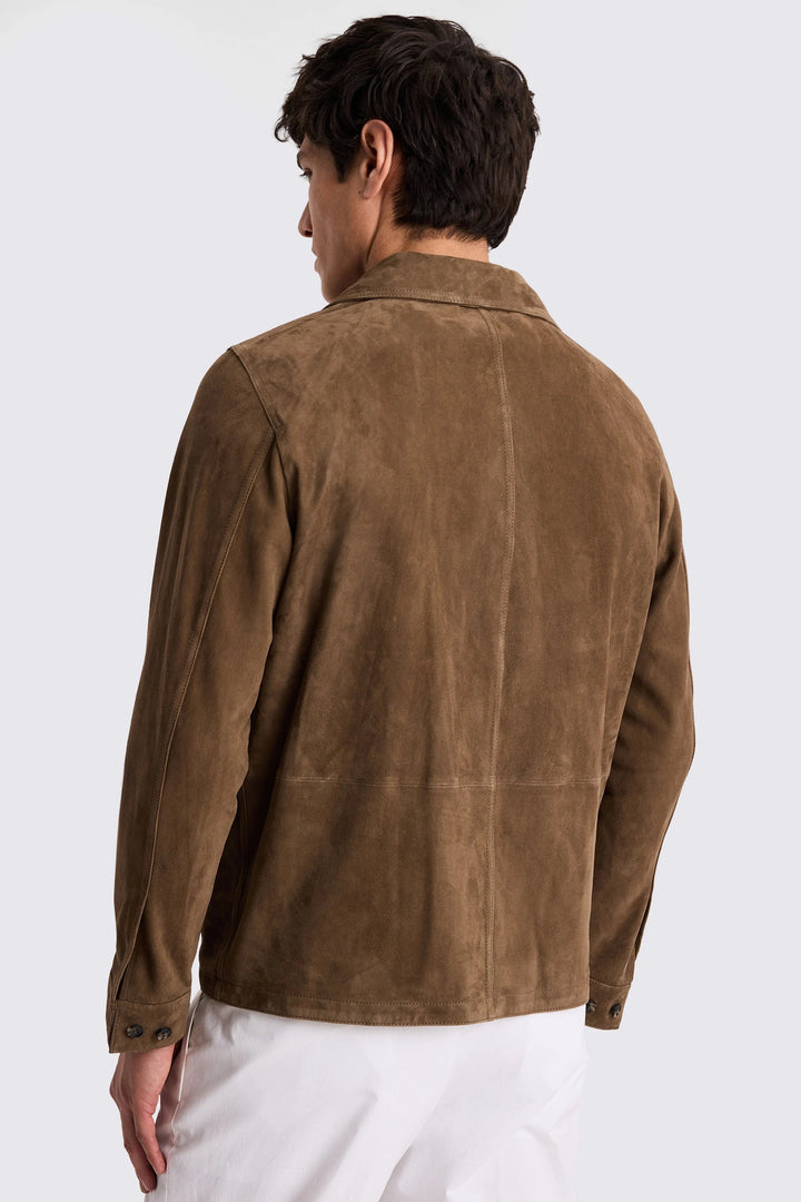 Men’s Taupe Suede Overshirt Front View