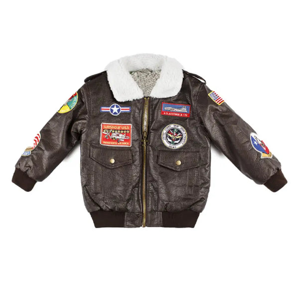 Top Gun G-1 Bomber Jacket with Sherpa Collar & Military Patches by The Leather Jacksy