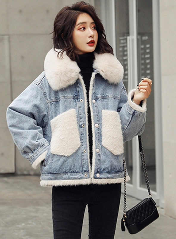 Women's Denim Jacket with Faux Fur Collar