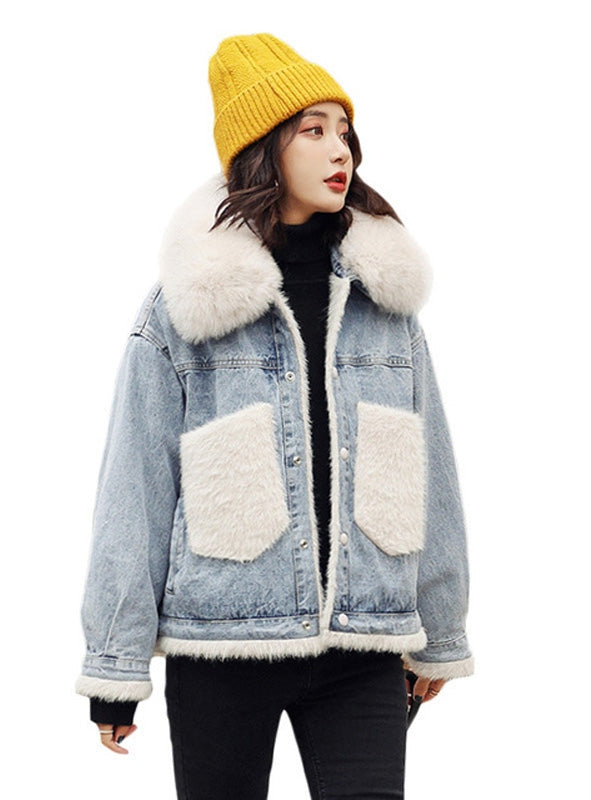 Women's Denim Jacket with Faux Fur Collar