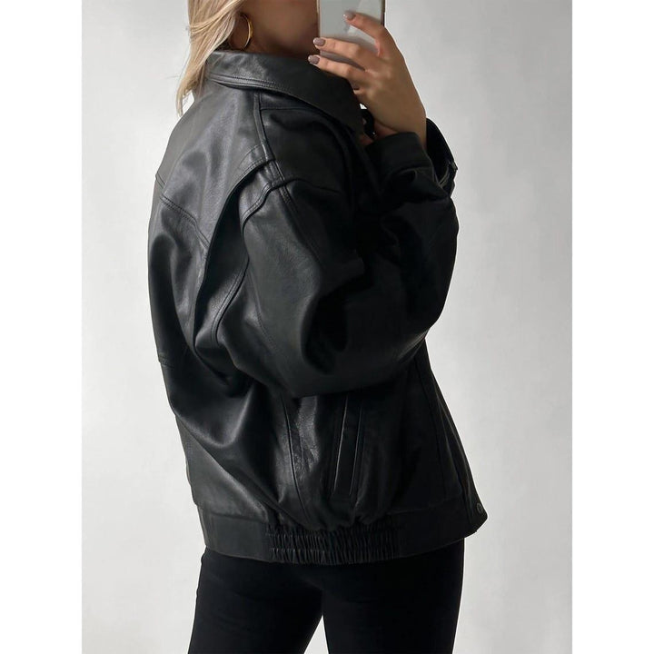Women’s 90s Vintage Black Lambskin Bomber Jacket – Oversized Retro Handmade Style