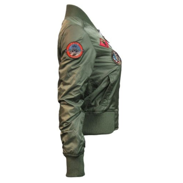 Women’s Top Gun MA-1 Bomber Jacket with Vintage Leather Trim & Flight Patches