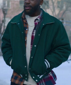 Men’s Christmas Flow Tayc green wool and leather jacket