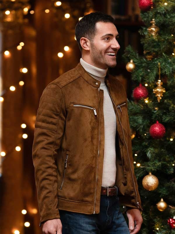 Garrett Marcantel 12 Dates of Christmas Brown Suede Leather Jacket – Men’s Mustard Winter Fashion