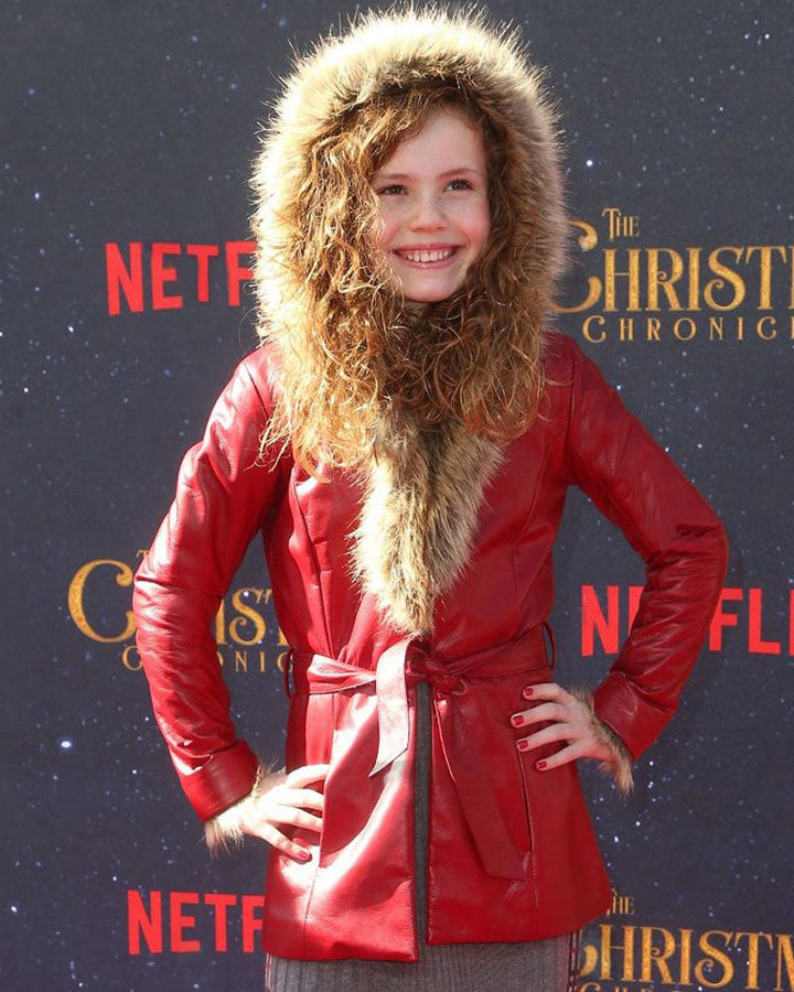 Darby Camp Red Leather Fur Hood Coat – The Christmas Chronicles 2 Outfit by The Leather Jacksy