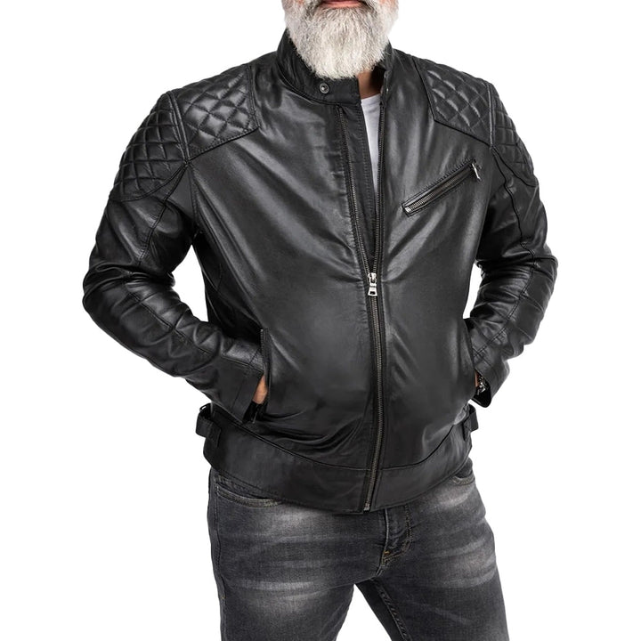 Men’s Black Cafe Racer Leather Jacket – Padded Design, Premium Lambskin | TLJ