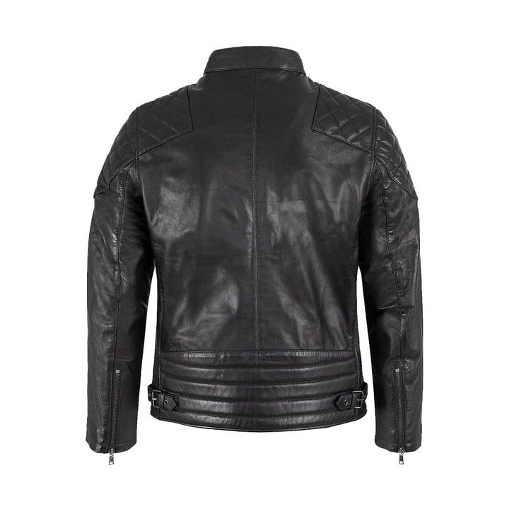 Men’s Black Cafe Racer Leather Jacket – Padded Design, Premium Lambskin | TLJ