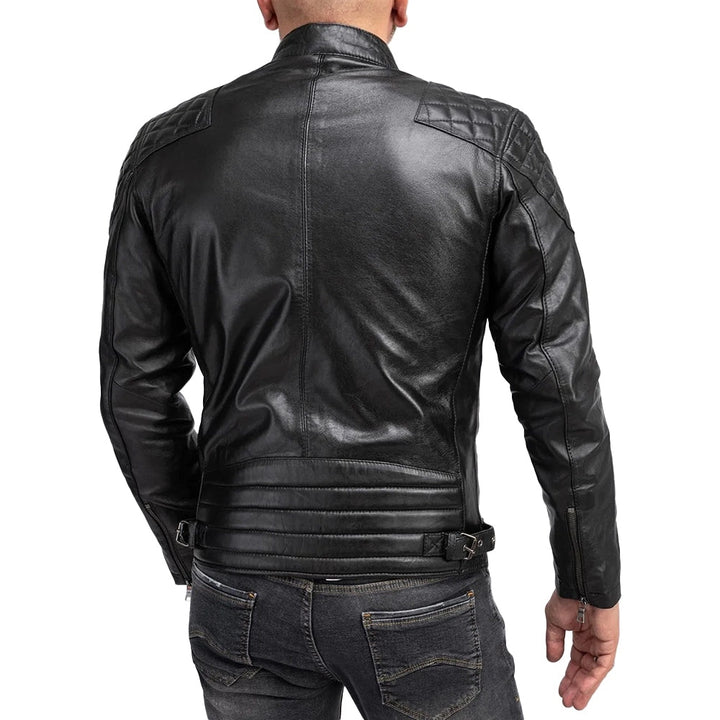 Men’s Black Cafe Racer Leather Jacket – Padded Design, Premium Lambskin | TLJ