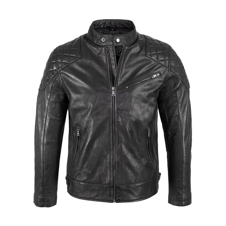 Men’s Black Cafe Racer Leather Jacket – Padded Design, Premium Lambskin | TLJ