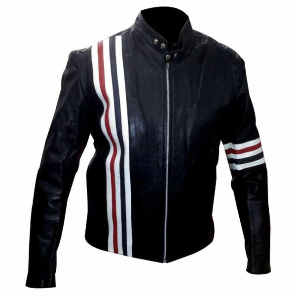 Captain America Easy Rider black leather jacket front view with YKK zipper