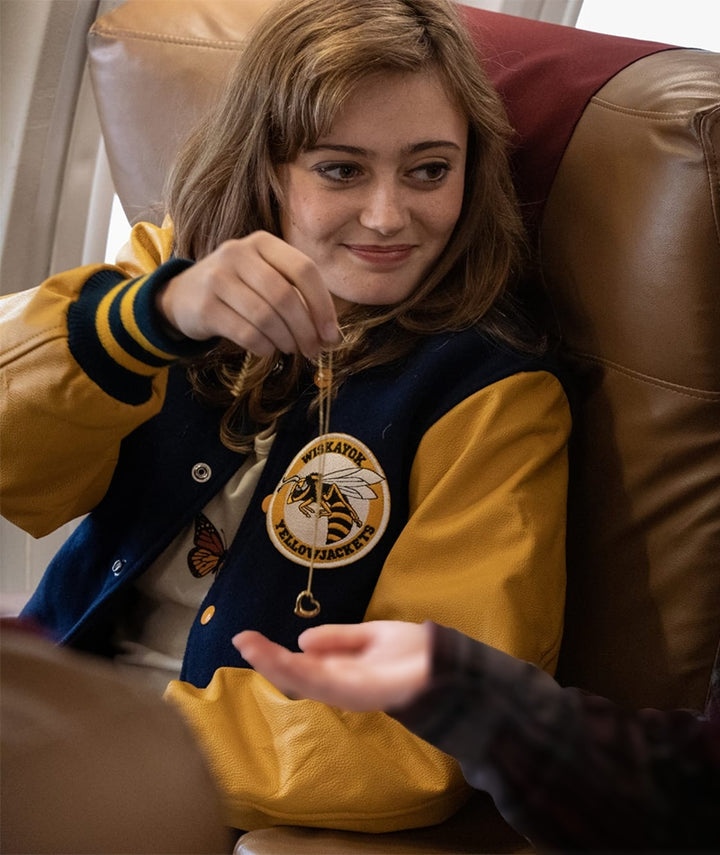 Yellowjackets 2021 Jackie Bomber Jacket front view with button closure