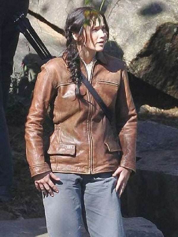 Hunger Games Catching Fire Jennifer Lawrence Brown Leather Jacket | TLJ