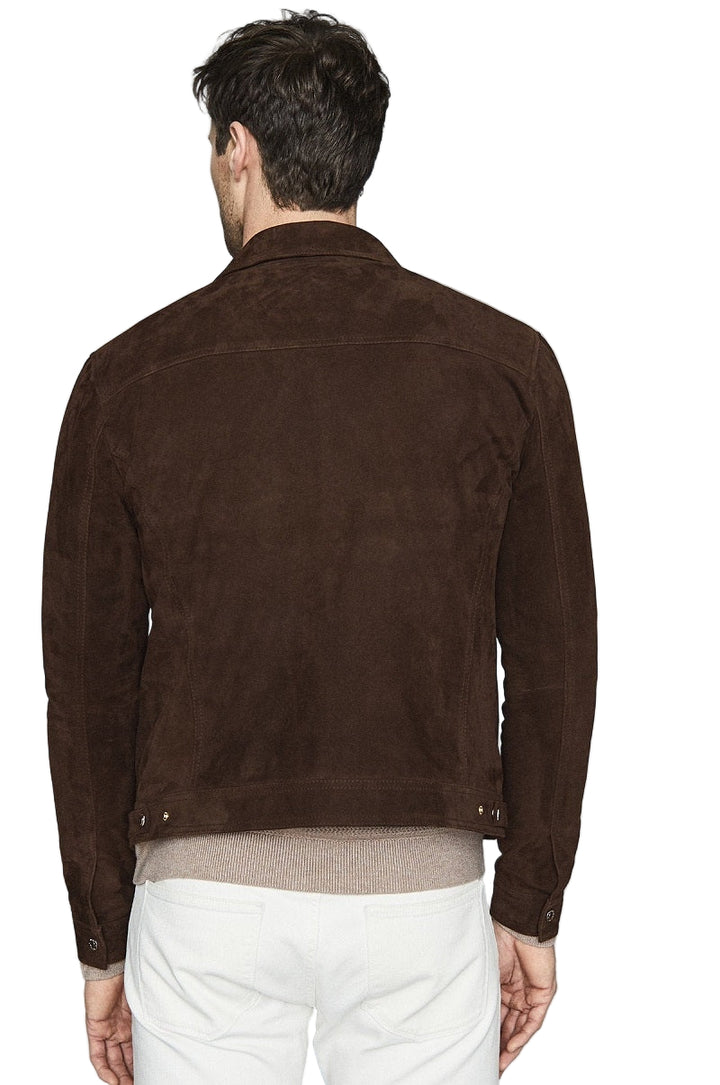 Men’s Brown Suede Leather Jacket by TLJ with fur collar and YKK zipper front
