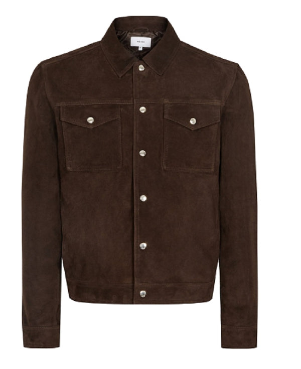 Men’s Brown Suede Leather Jacket by TLJ with fur collar and YKK zipper front