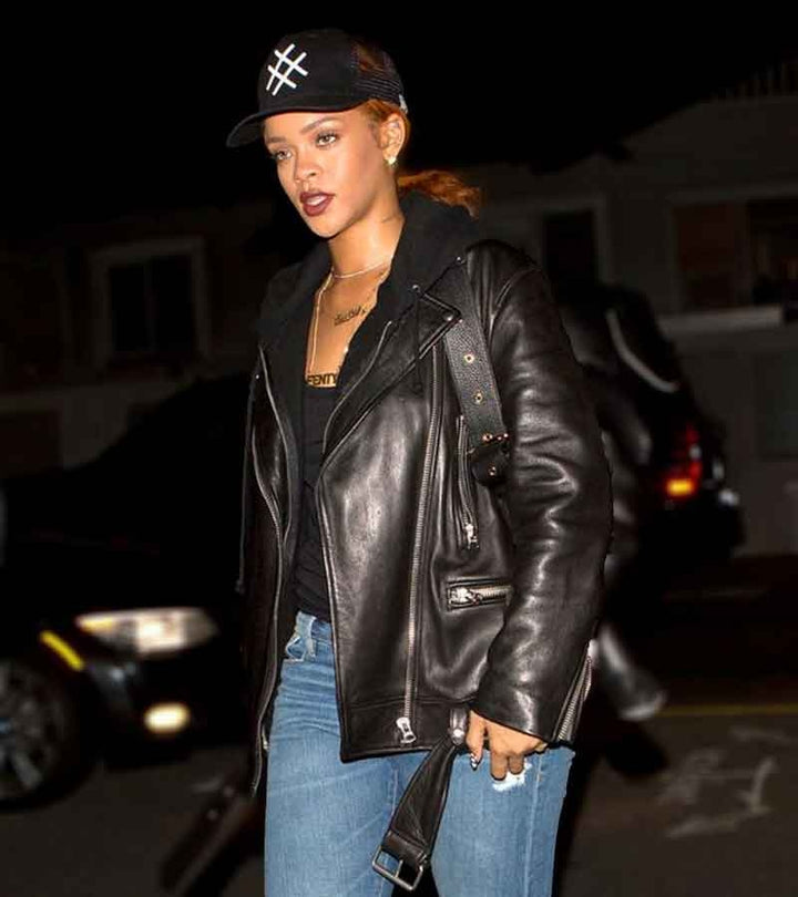 Women’s Celebrity Style Black Moto Jacket Rihanna Inspired