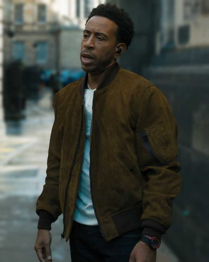 F9 The Fast Saga Tej Parker Brown Suede Jacket Front View TLJ