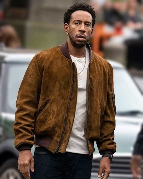 F9 The Fast Saga Tej Parker Brown Suede Jacket Front View TLJ