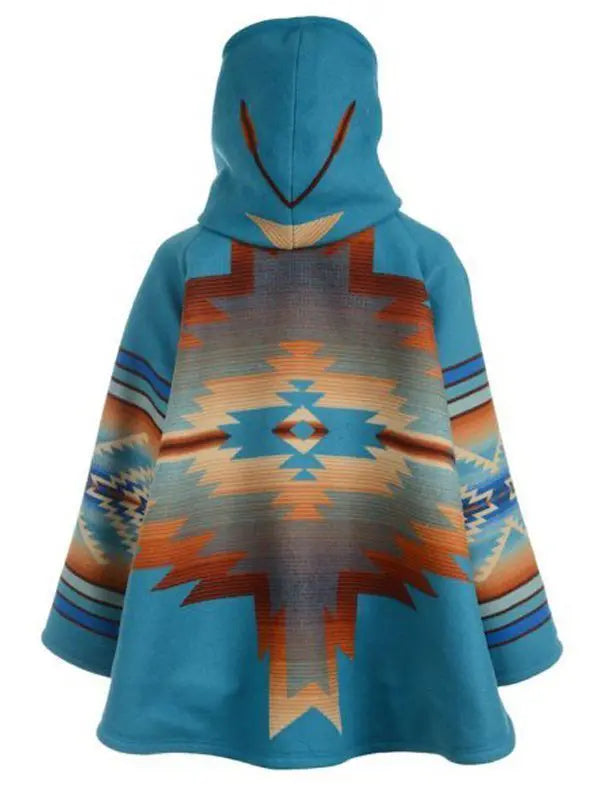 Front view of Kelly Reilly Yellowstone Blue Hooded Fleece Coat
