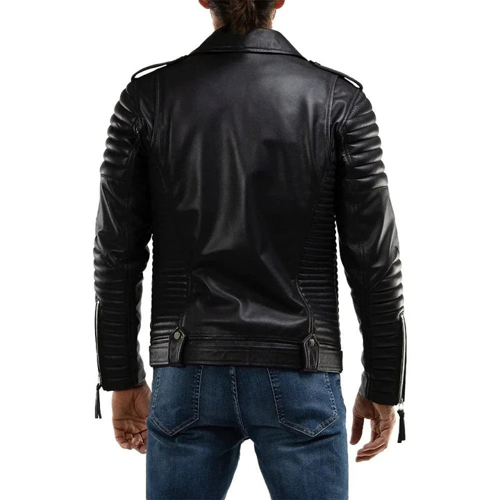 Men’s Black Quilted Lambskin Leather Motorcycle Jacket – Biker Style