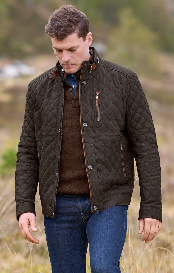 Men’s Quilted Lamb Nappa Leather Jacket Stand Collar Classic by The House of Bruar