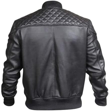 Men’s slim fit black leather jacket with quilted shoulders and ribbed cuffs by SouthBeachLeather