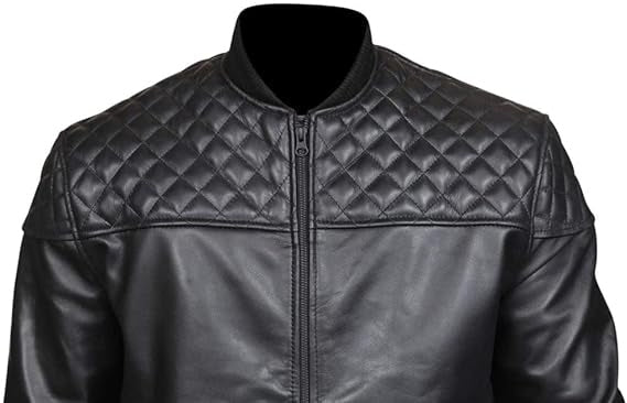 Men’s slim fit black leather jacket with quilted shoulders and ribbed cuffs by SouthBeachLeather