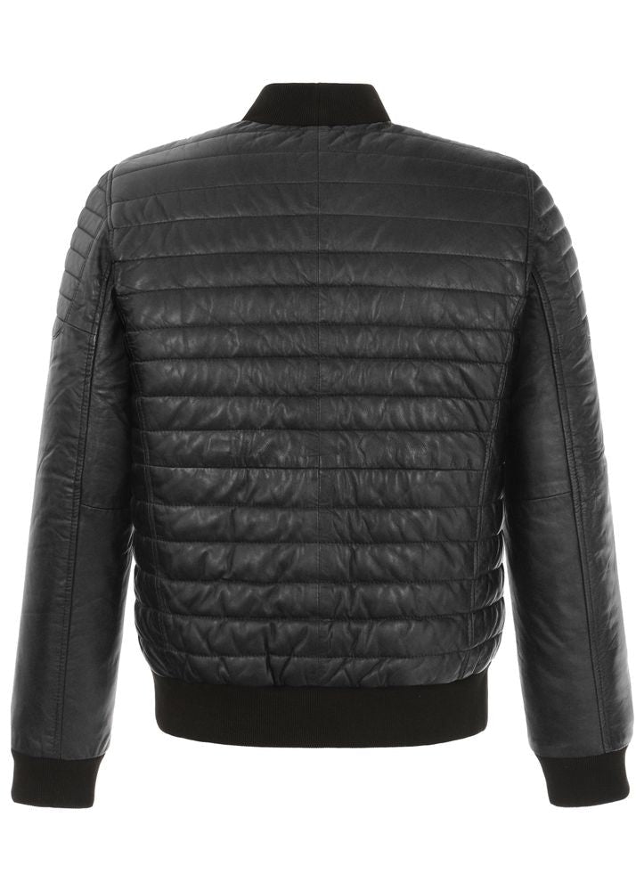 Men’s warm winter jacket in leather style with quilted padding and satin lining
