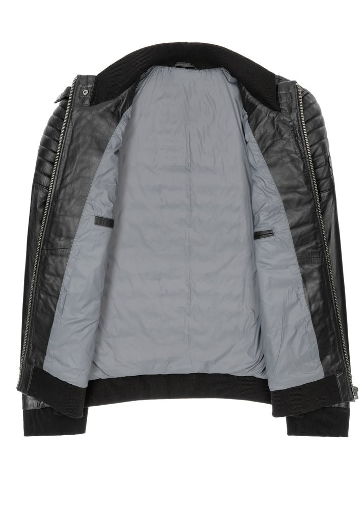 Men’s warm winter jacket in leather style with quilted padding and satin lining