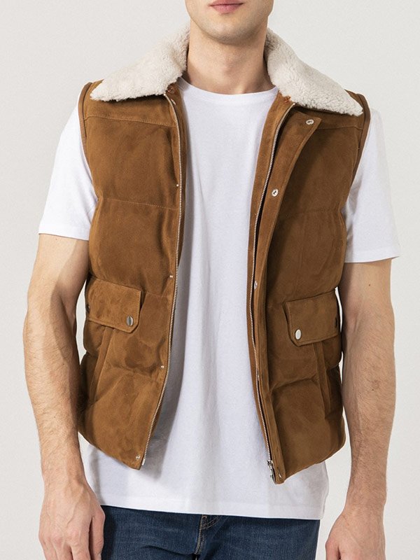 Men’s Shearling Collar Suede Leather Vest | Stylish Winter Sleeveless Jacket
