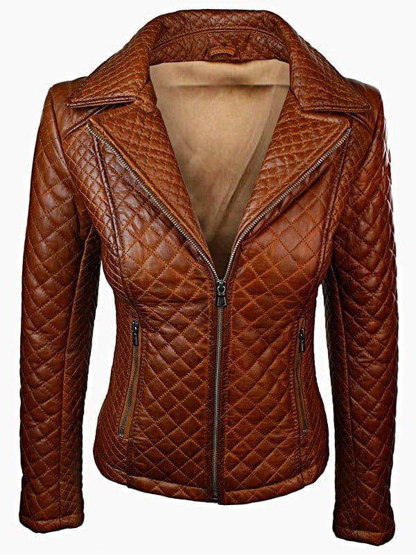 Tan Brown Quilted Sheepskin Leather Jacket | Women’s Vintage Style