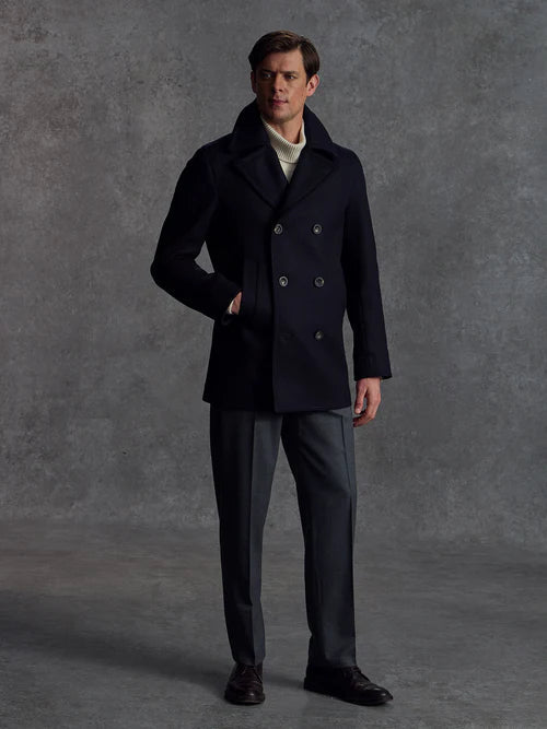 Men’s Premium Dark Blue Wool Peacoat | Classic Winter Jacket