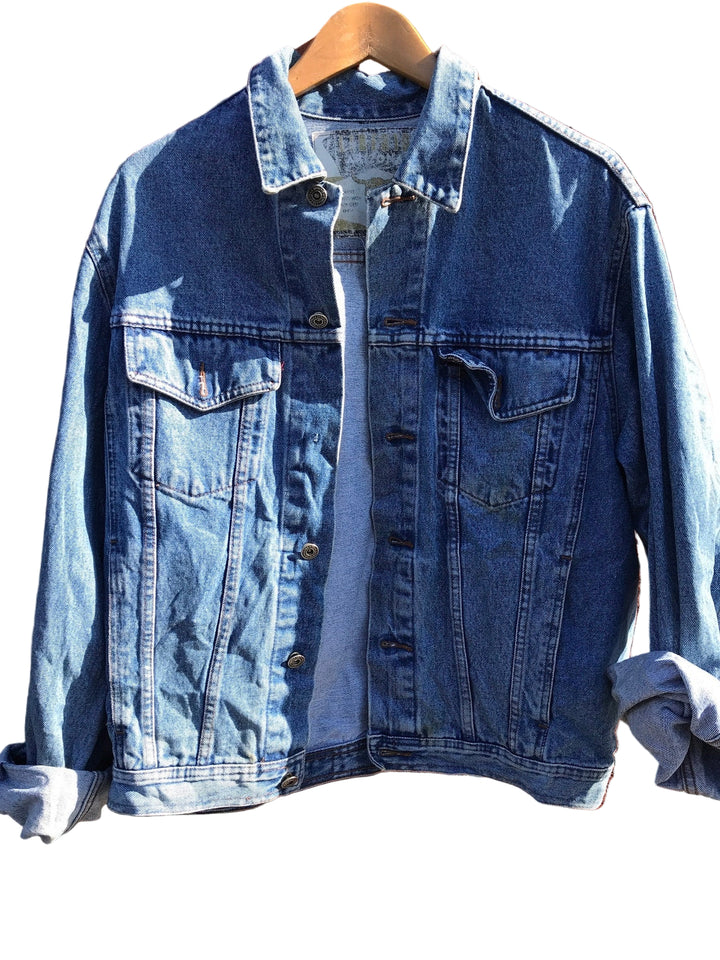 1980s retro My Chemical Romance print denim jacket in vintage blue with button front