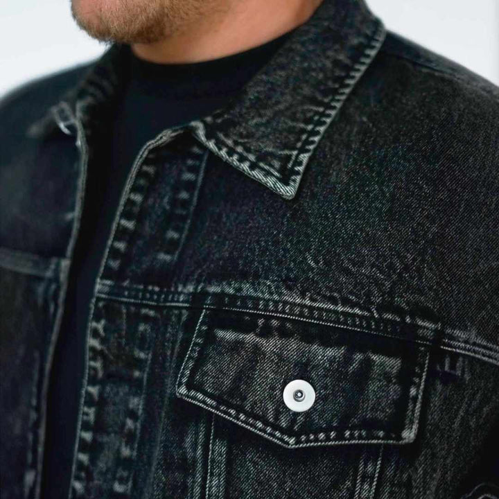 Vintage-inspired denim jacket in acid wash finish