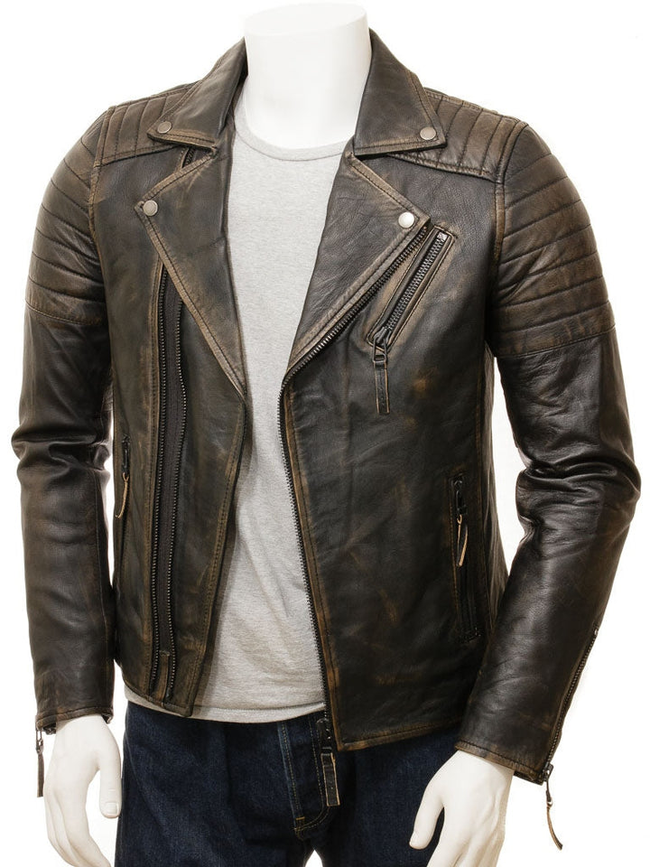 Men’s genuine lambskin leather motorcycle jacket in vintage style