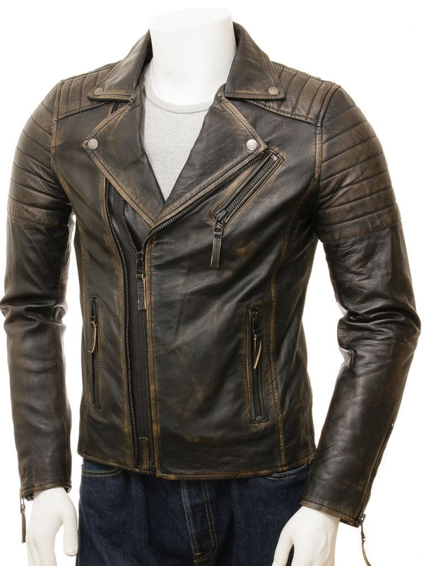 Men’s genuine lambskin leather motorcycle jacket in vintage style