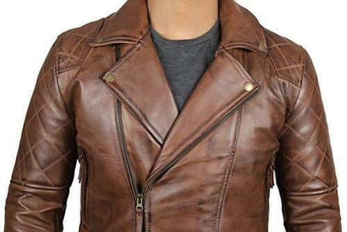 Men’s genuine lambskin leather motorcycle jacket in vintage style