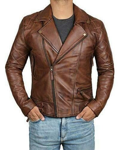 Men’s genuine lambskin leather motorcycle jacket in vintage style