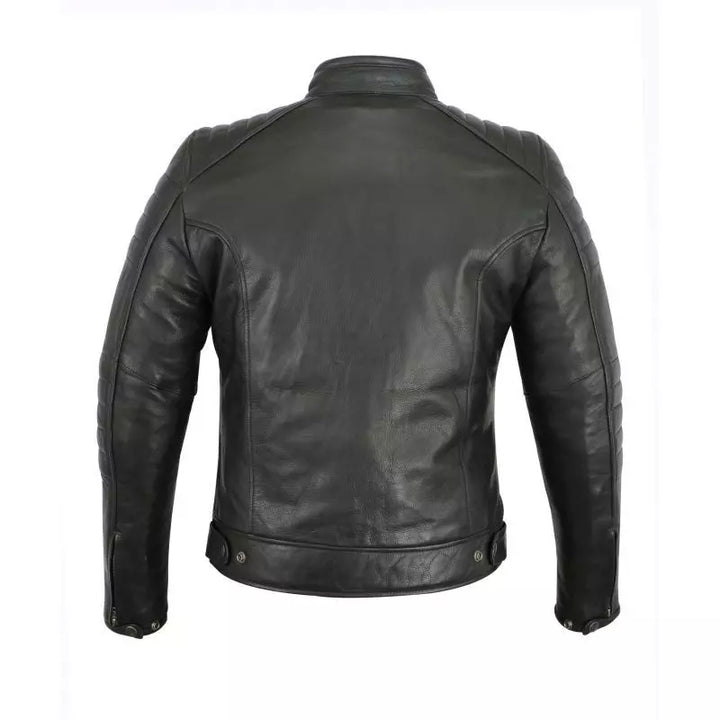 Front view of gentleman rider jacket with racing neck and padded shoulders