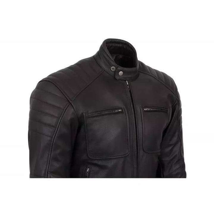 Front view of gentleman rider jacket with racing neck and padded shoulders